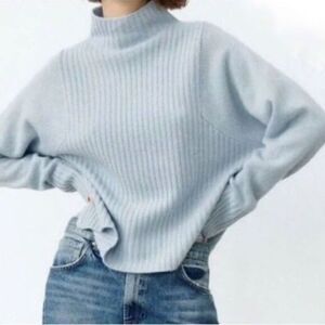 Zara Mock Neck Cashmere Baby Blue Sweater